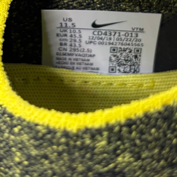 Nike React Infinity Run Flyknit Shoes Black and Sonic Yellow men’s size 11.5 - Picture 8 of 8